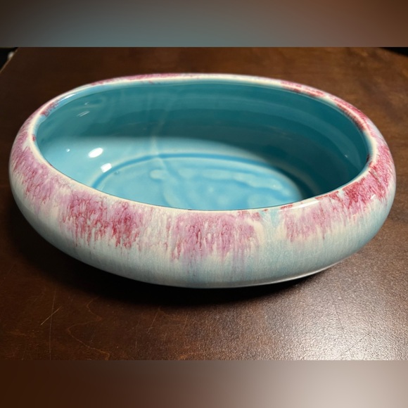 Vintage Robinson Ransbottom Blue/Pink Oval Planter Roseville MCM Drip - Picture 2 of 8